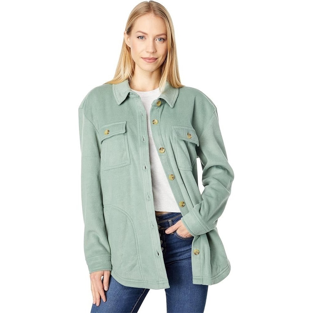 O'Neill Collins Solid Sage Green Women's Sz XL Superfleece ButtonUp Shirt Jacket